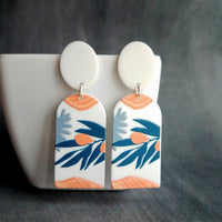 Large White Earrings, palm leaves, orange earring, teal leaf earring, matte earring, thick acrylic earring, chunky plastic earring 80s style - Constant Baubling