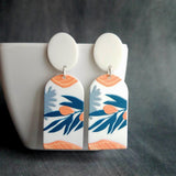 Large White Earrings, palm leaves, orange earring, teal leaf earring, matte earring, thick acrylic earring, chunky plastic earring 80s style - Constant Baubling