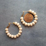 Wood Bead Hoop Earrings, small gold hoop, summer earrings, beaded hoops, wooden bead earring, natural wood beads, small hoops, boho hoops - Constant Baubling