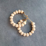 Wood Bead Hoop Earrings, small gold hoop, summer earrings, beaded hoops, wooden bead earring, natural wood beads, small hoops, boho hoops - Constant Baubling