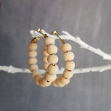Wood Bead Hoop Earrings, small gold hoop, summer earrings, beaded hoops, wooden bead earring, natural wood beads, small hoops, boho hoops - Constant Baubling