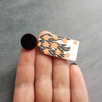 Orange Fruit Earrings, thick acrylic earring, large earring, chunky plastic earring, 80s earring, oranges earring, matte black leaves, tree - Constant Baubling