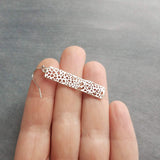 Silver Rectangle Earrings, skeleton leaf earring, matte silver filigree earring, long thin rectangle earring, narrow cut out design, small - Constant Baubling