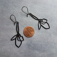 Large Black Flower Earrings, long black earrings, thin earrings, cut out earrings, big earrings, flower outline earring, lightweight kidney - Constant Baubling