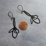 Large Black Flower Earrings, long black earrings, thin earrings, cut out earrings, big earrings, flower outline earring, lightweight kidney - Constant Baubling