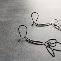 Large Black Flower Earrings, long black earrings, thin earrings, cut out earrings, big earrings, flower outline earring, lightweight kidney - Constant Baubling