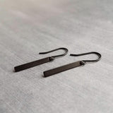 Small Black Bar Earrings, 1.2 inch earring, minimalist narrow black earring, thin earring, matte black earring, short flat rectangle rounded - Constant Baubling