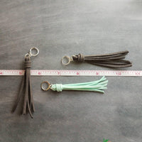 Mint Tassel Earrings, faux suede tassel, vegan leather tassel, long tassel, silver huggie hoop, mint blue, aqua blue round lever back, boho - Constant Baubling