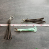 Mint Tassel Earrings, faux suede tassel, vegan leather tassel, long tassel, silver huggie hoop, mint blue, aqua blue round lever back, boho - Constant Baubling