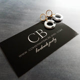 Polka Dot Earrings, black white dots, gold circle earring, acrylic earring, gold circle stud, 80s earring, chunky open circle gold ring stud - Constant Baubling