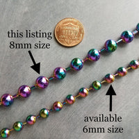 Large Ball Chain, rainbow ball chain, oil spill chain, large bead chain, ball chain choker stainless steel chain, thick chunky chain 8mm - Constant Baubling