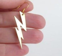 Lightning Bolt Earring - silver or gold SHAZAM charm, high voltage storm weather dangle on simple ear hooks, long jagged zig zag shape - Constant Baubling