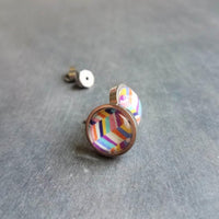 Colorful Stud Earrings, bright color earring, stainless steel earring, hypoallergenic, chevron earring zig zag earring round rainbow earring - Constant Baubling