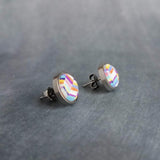 Colorful Stud Earrings, bright color earring, stainless steel earring, hypoallergenic, chevron earring zig zag earring round rainbow earring - Constant Baubling