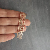 Long Rose Gold Rectangle Earrings, skeleton leaf earring, organic shape, rose gold filigree earring, thin rectangle earring, narrow - Constant Baubling