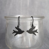 Black Bird Earrings, matte black earring, little bird earring, small bird earring, sparrow earring, flying bird earring, facing each other - Constant Baubling