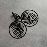 Black Leaf Earring, black earring, lever back earring, black huggie hoop, black palm leaves, round black earring, black silhouette, tropical - Constant Baubling