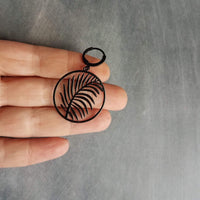 Black Leaf Earring, black earring, lever back earring, black huggie hoop, black palm leaves, round black earring, black silhouette, tropical - Constant Baubling