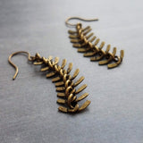Bronze Arrow Earrings, antique brass earring, long modern earring, chevron earring, fish bone earring, spine vertebrae, feather earring - Constant Baubling