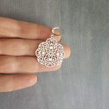 Silver Medallion Earrings, Morrocan earring, silver lacy earring, silver filigree earring, floral earring, cut out design, snap huggie hoop - Constant Baubling