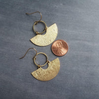 Gold Half Circle Earrings, brass circle earring, brushed textured, half moon earring, semi circle, semicircle earring, gold circle earring - Constant Baubling