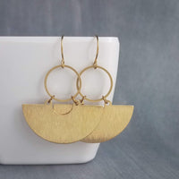 Gold Half Circle Earrings, brass circle earring, brushed textured, half moon earring, semi circle, semicircle earring, gold circle earring - Constant Baubling