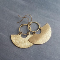 Gold Half Circle Earrings, brass circle earring, brushed textured, half moon earring, semi circle, semicircle earring, gold circle earring - Constant Baubling