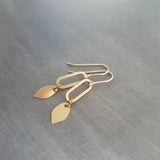 Little Gold Dangle Earrings, 14K gold fill hooks, gold oval earring, gold leaf dangle, simple gold dangle, lightweight gold earrings, small - Constant Baubling