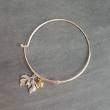 Oak Tree Bracelet, silver leaves charm, small gold acorn, acorn bracelet, leaves bangle, autumn bracelet, fall birthday gift, tree woods - Constant Baubling