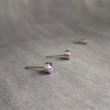 Tiny Stud Earrings, silver studs, small round earring, light purple stud, stainless steel, hypoallergenic earring, girls 5mm lilac purple - Constant Baubling
