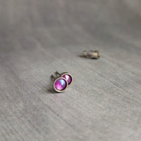 Tiny Stud Earrings, silver studs, small round earring, light purple stud, stainless steel, hypoallergenic earring, girls 5mm lilac purple - Constant Baubling