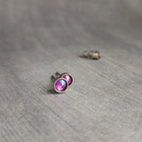 Tiny Silver Stud Earrings, cobalt blue stud, blue purple earring, stainless steel studs, hypoallergenic earring, girls 5mm, small round - Constant Baubling