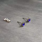 Tiny Silver Stud Earrings, cobalt blue stud, blue purple earring, stainless steel studs, hypoallergenic earring, girls 5mm, small round - Constant Baubling