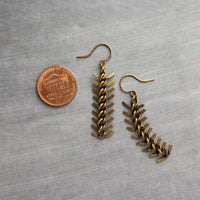 Long Flexible Earrings, silver dangle earring, modern silver earring, chevron earring, fish bone earring, spine vertebrae, feather earring - Constant Baubling