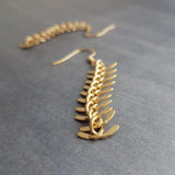 Bronze Arrow Earrings, antique brass earring, long modern earring, chevron earring, fish bone earring, spine vertebrae, feather earring - Constant Baubling