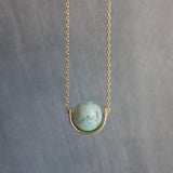 Gold Stone Necklace, eclipse necklace, turquoise blue stone, light blue stone pendant, howlite necklace, gold semicircle, modern half circle - Constant Baubling