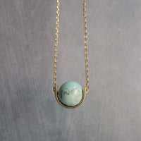 Gold Stone Necklace, eclipse necklace, turquoise blue stone, light blue stone pendant, howlite necklace, gold semicircle, modern half circle - Constant Baubling