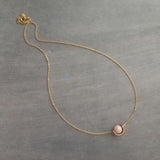 Gold Pink Stone Necklace, eclipse necklace, pink Peruvian opal necklace, gold semicircle, half circle, pale pink opal gemstone, anti anxiety - Constant Baubling