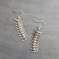 Long Flexible Earrings, silver dangle earring, modern silver earring, chevron earring, fish bone earring, spine vertebrae, feather earring - Constant Baubling