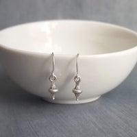 Tiny Silver Dangle Earrings, antique silver earring, little top earring, small silver earring, simple earring, delicate earring, sterling - Constant Baubling