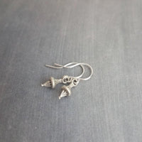Tiny Silver Dangle Earrings, antique silver earring, little top earring, small silver earring, simple earring, delicate earring, sterling - Constant Baubling