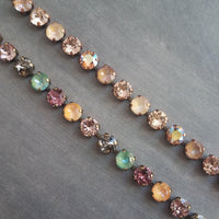 Chunky Fall Bracelet, autumn color bracelet, large crystal bracelet, antique bronze chain, old gold bracelet, sparkling green orange purple - Constant Baubling