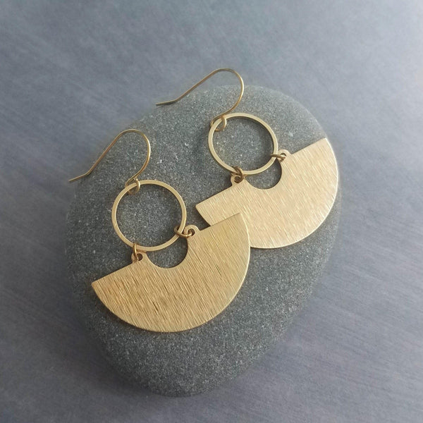 Gold Half Circle Earrings, brass circle earring, brushed textured, half moon earring, semi circle, semicircle earring, gold circle earring - Constant Baubling
