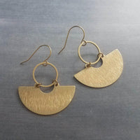 Gold Half Circle Earrings, brass circle earring, brushed textured, half moon earring, semi circle, semicircle earring, gold circle earring - Constant Baubling