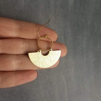 Gold Half Circle Earrings, brass circle earring, brushed textured, half moon earring, semi circle, semicircle earring, gold circle earring - Constant Baubling