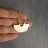 Gold Half Circle Earrings, brass circle earring, brushed textured, half moon earring, semi circle, semicircle earring, gold circle earring - Constant Baubling