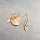 Little Gold Dangle Earrings, 14K gold fill hooks, gold oval earring, gold leaf dangle, simple gold dangle, lightweight gold earrings, small - Constant Baubling