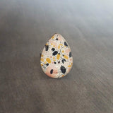 Large Teardrop Ring, tiny floral print glass tear drop, hypoallergenic stainless steel ring, mustard navy pink flowers small buds, statement - Constant Baubling