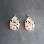 Large Tear Drop Earrings, lever back, stainless steel earring, hypoallergenic, floral teardrop, pear shape, mustard pink navy, tiny flowers - Constant Baubling