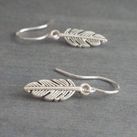 Antique Silver Feather Earrings, blackened silver feather, tiny feather earring, small silver feather, little feather dangle, simple feather - Constant Baubling